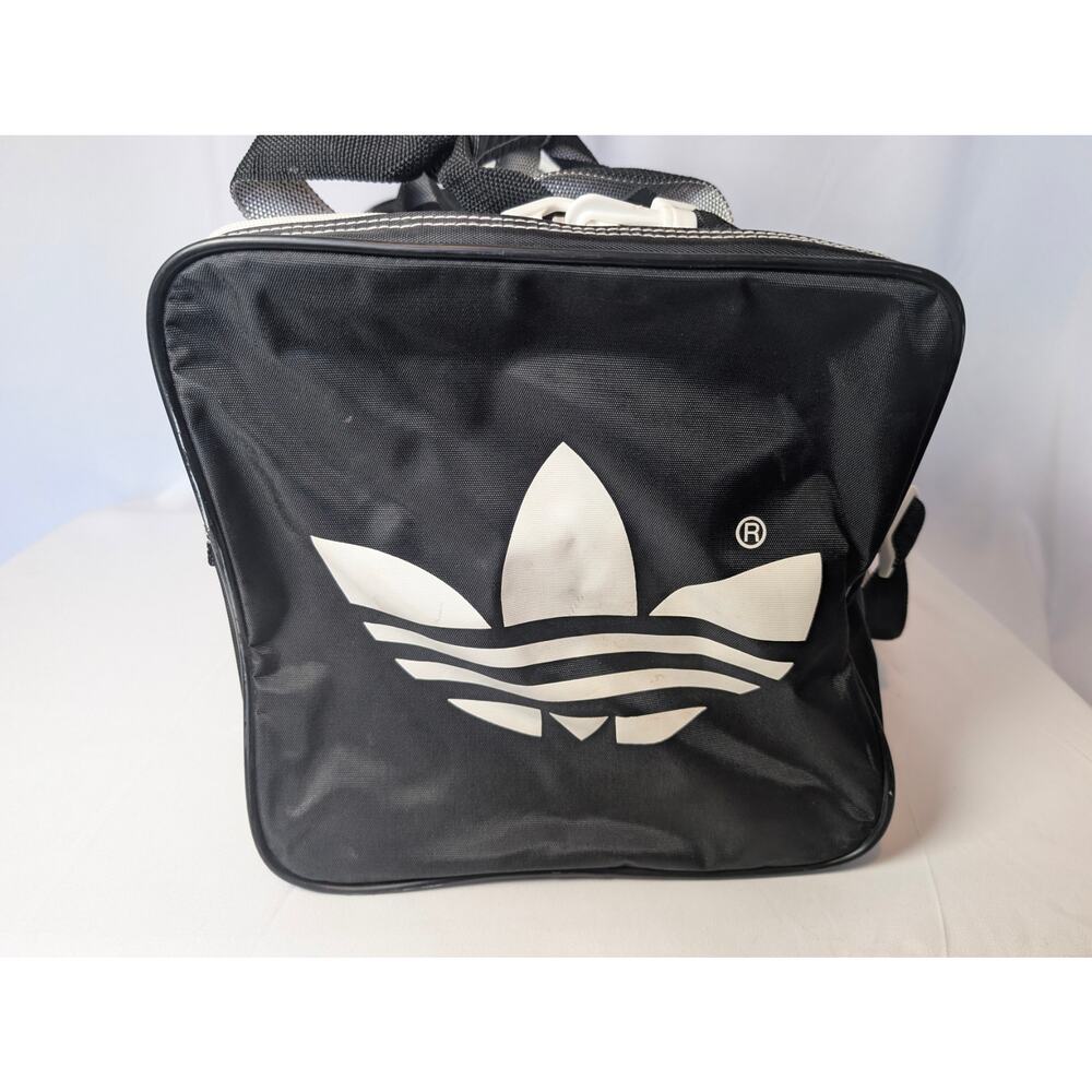 Adidas Duffle Bag Medium Black White Classic Trefoil Gym Workout Sports Strap - Picture 4 of 9